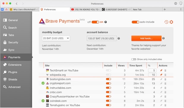 Brave Payments - Blockchain Browser
