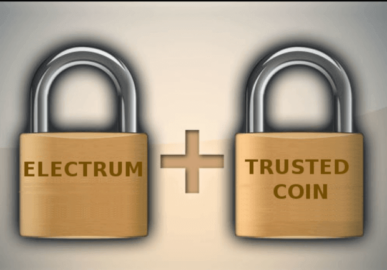 2 Vorhängeschlösser mit der Aufschrift Electrum und Trusted Coin