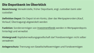 Depotbank Funktion und Abgrenzung