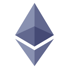 Blaues Ethereum logo auf weißen Hintergrund