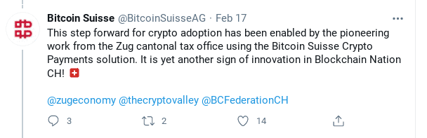 Twitter Screenshot BitcoinSuisse AG
