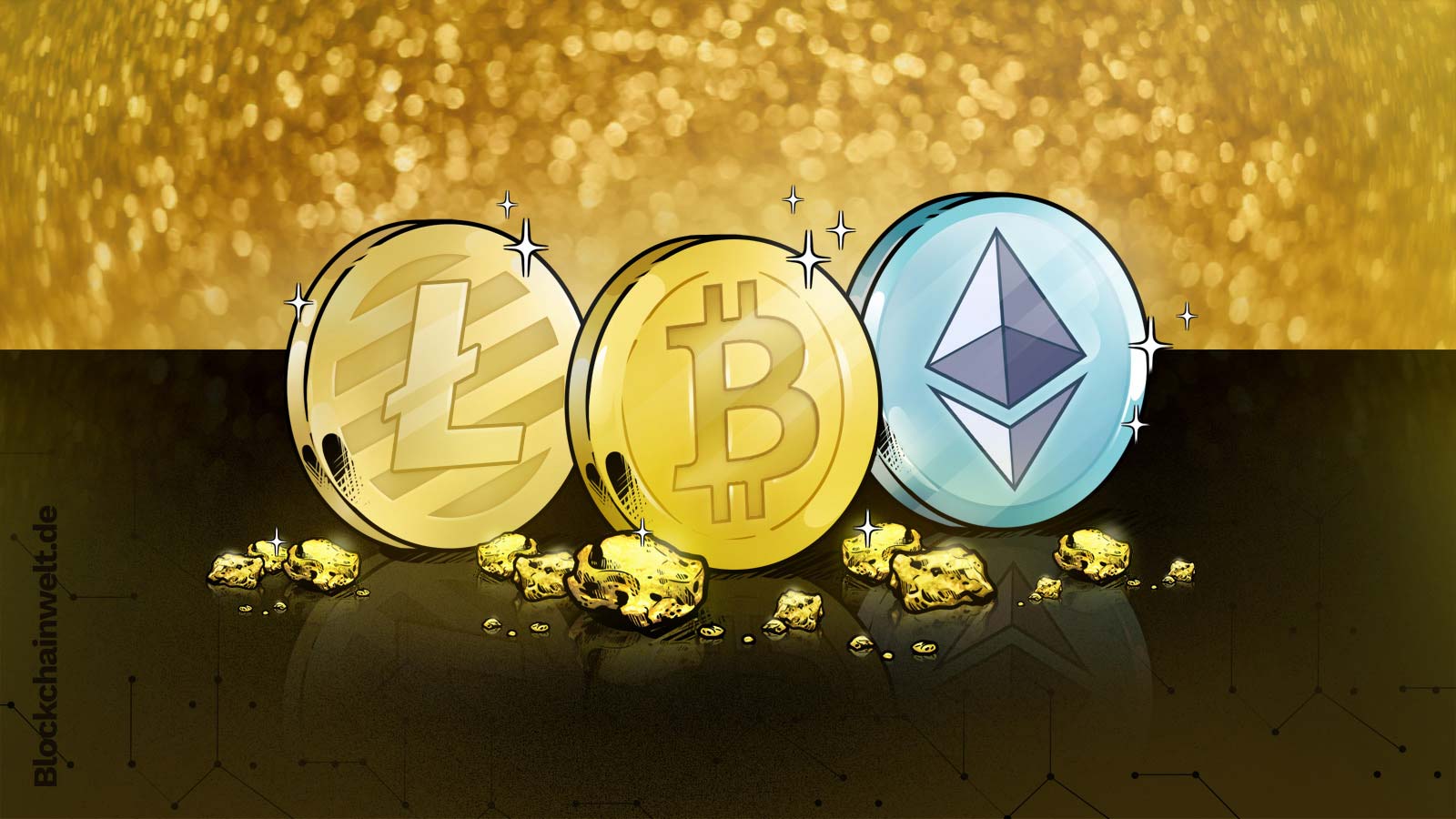 Bitcoin, Ethereum und Litecoin