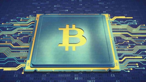 Illustration Bitcoin Logo auf einer Platine