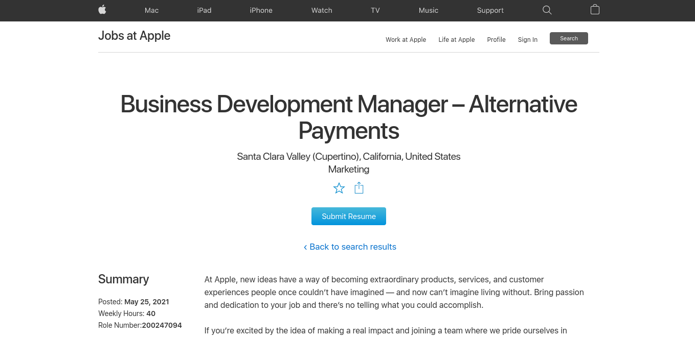 Stellenausschreibung Business Development Manager für alternative Zahlungsmethoden