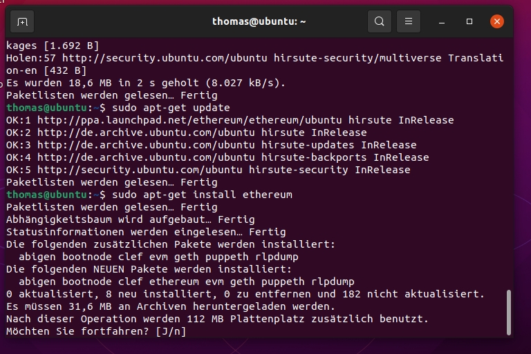 Installieren von Geth auf einem Linux-Computer mit Ubuntu