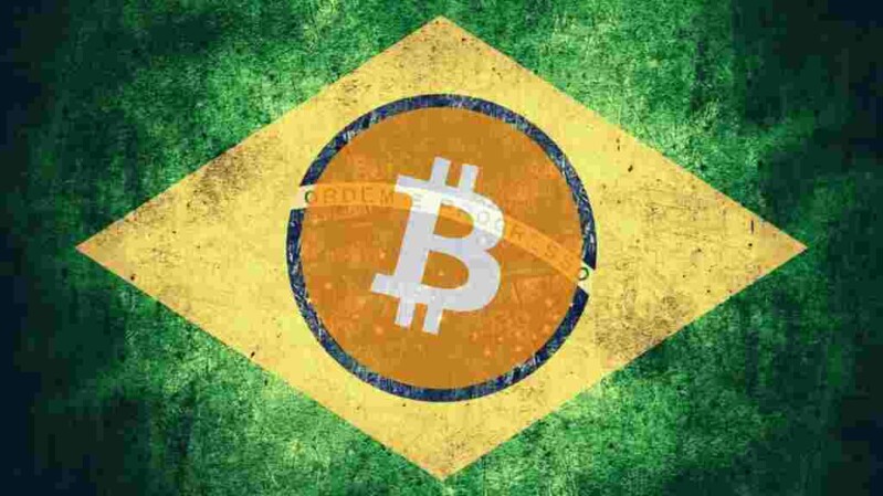Bitcoin Logo Brasilien Flagge