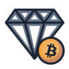 bitcoin münze neben einem diamant