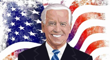 Portät Joe Biden vor amerikanischer Flagge