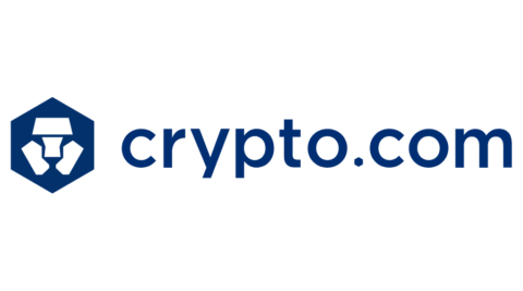 Crypto.com Logo blau auf weißen Hintergrund