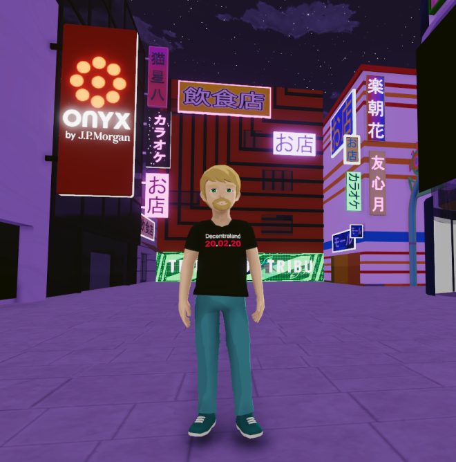 Cropped image of a person in the Decentraland metaverse 