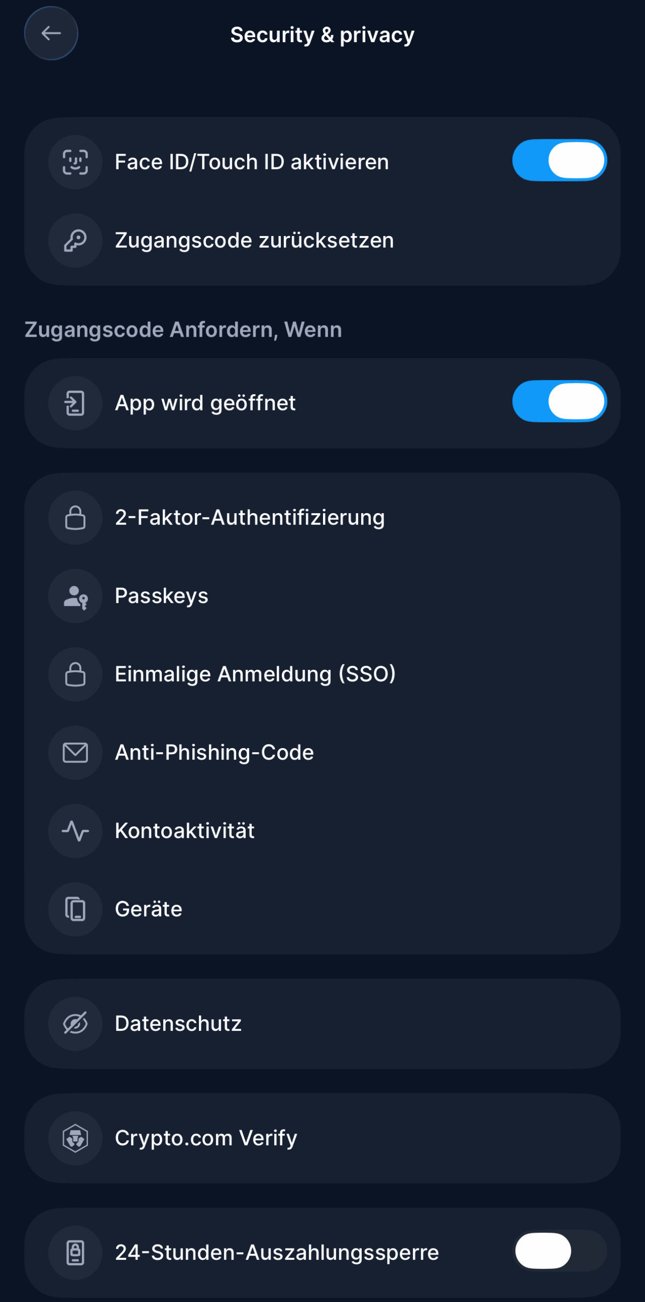 SIcherheitsfeatures Crypto.com
