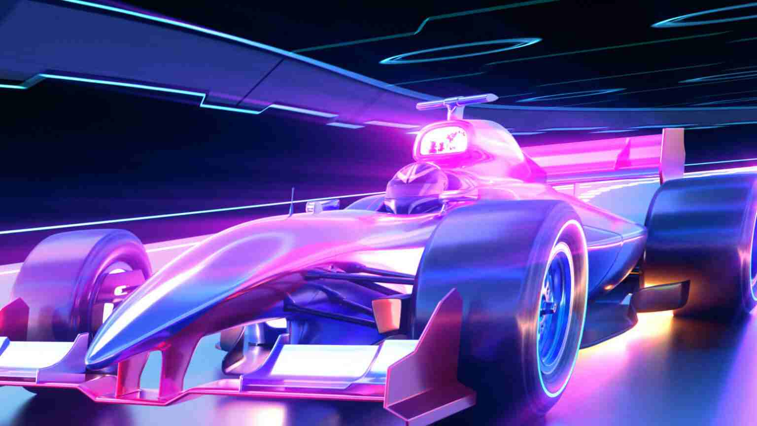 Racing Car In Motion Futuristic Purple Blue Black Lighting