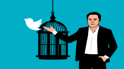 Illustration Elon Mus lässt Twitter Vogel aus Käfig frei