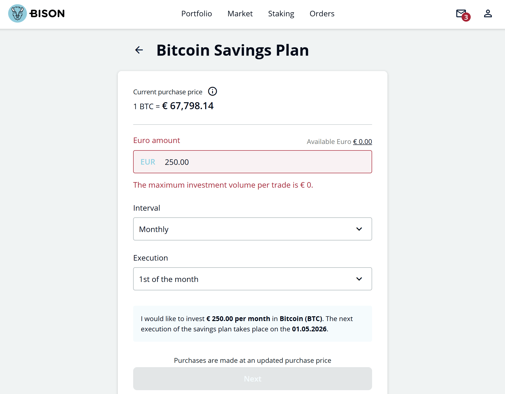 BTC Sparplan erstellen