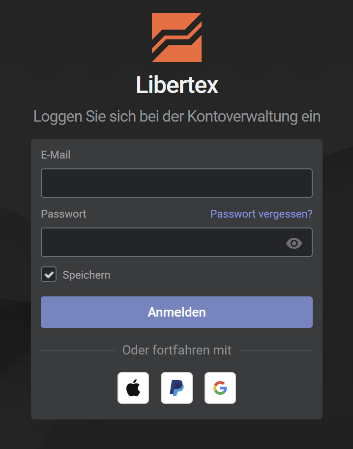 Libertex Anmeldeseite