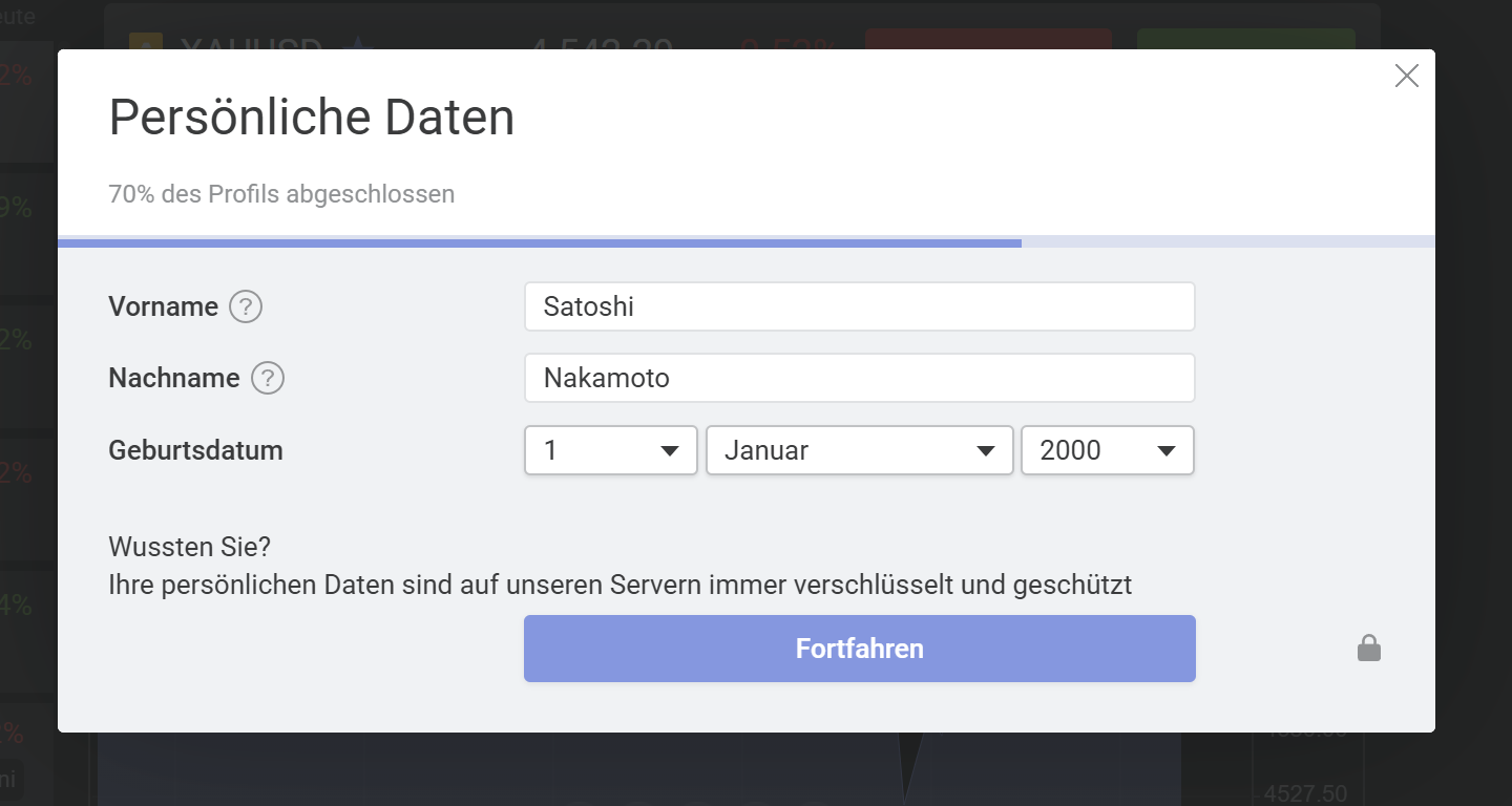 Persoenliche Daten eingeben