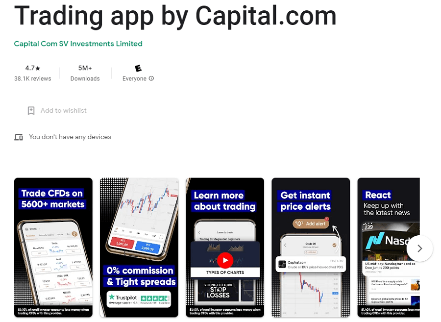 Die Capital.com App im Google Play Store