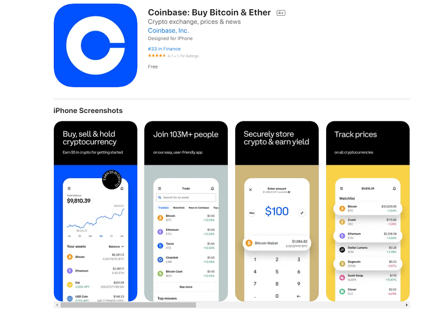 Coinbase App im iOS App Store