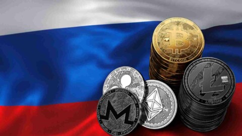 russische Flagge physische Krypto-Coins