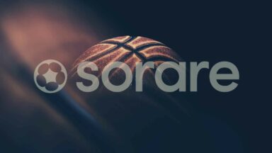 Sorare Logo mit Basketball im Hintergrund