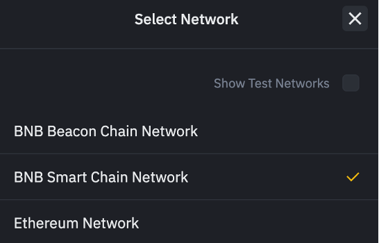 BSC Netzwerk auswählen