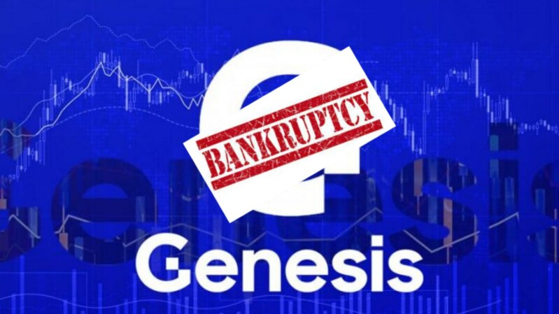 Genesis Logo auf blauem Hintergrund - Bankruptcy