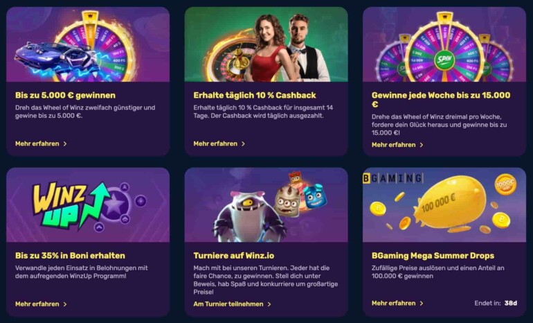 ensiluokkainen Winz Casino liittymisbonus kampanjabanneri