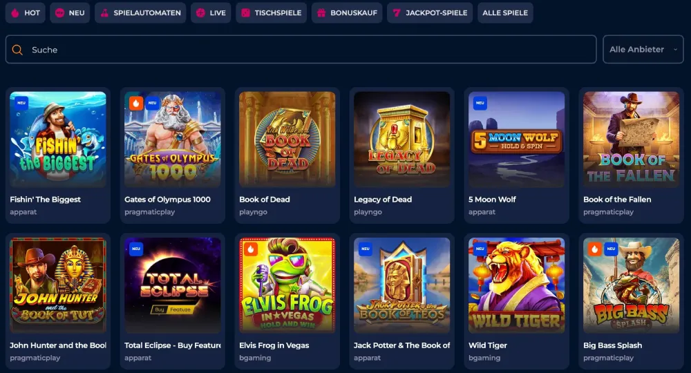 Axe Casino Spieleauswahl