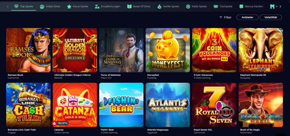 Yoyospins Spieleauswahl
