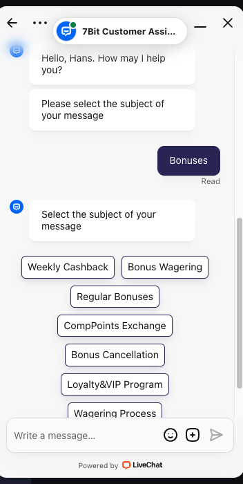 7BitCasino Live Chat
