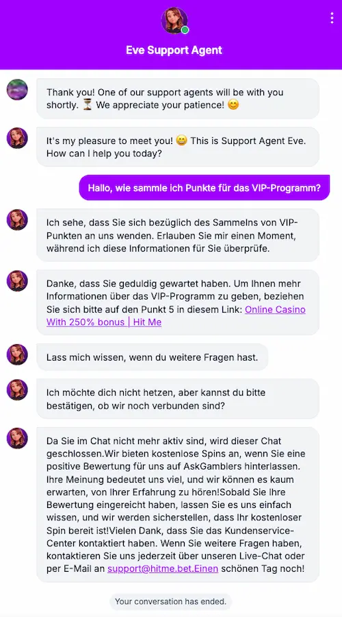 Live-Chat HitMe.Bet