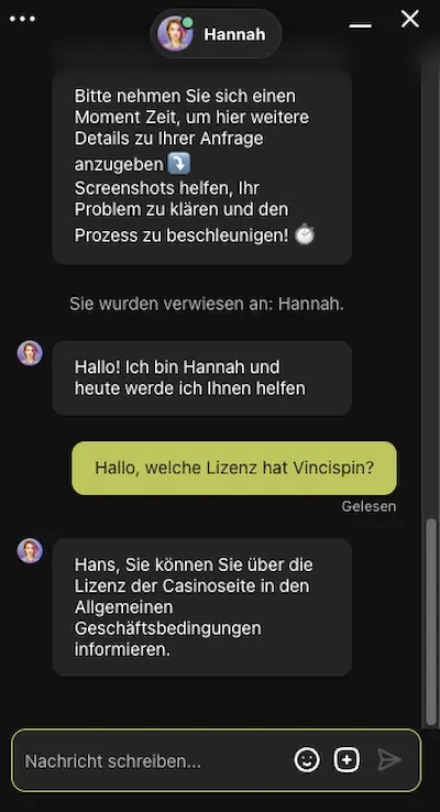 Vinci-Spin Live-Chat