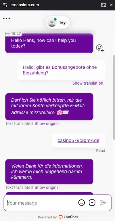 Crocoslots Live-Chat