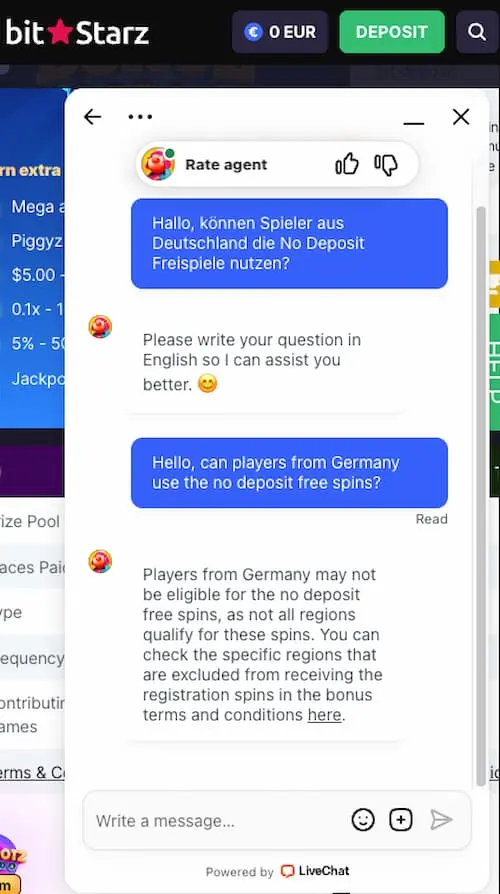 Live-Chat BitStarz