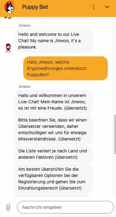 Live-Chat PuppyBet