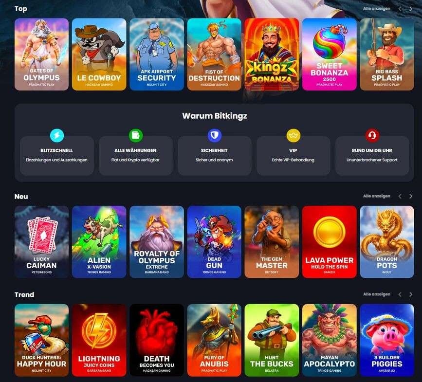 Bitkingz Spielauswahl