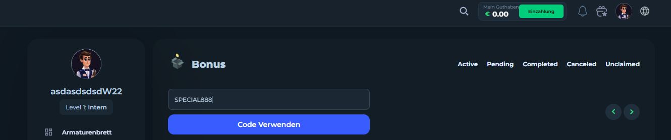 CasinOK Bonus Code Einlösen Schritt 2