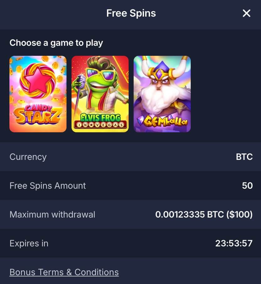 50 FS ohne Deposit BitStarz