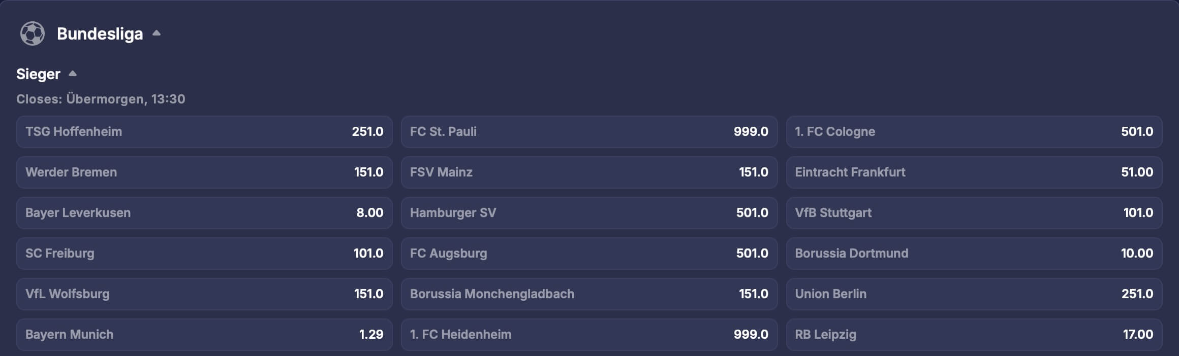 Bundesligameister Langzeitwette