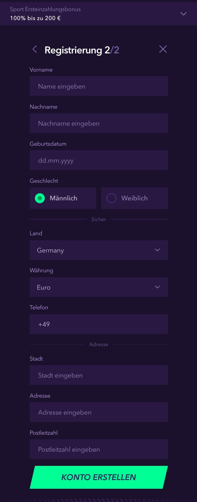 NaoBet Sportwetten registrierung Teil 2