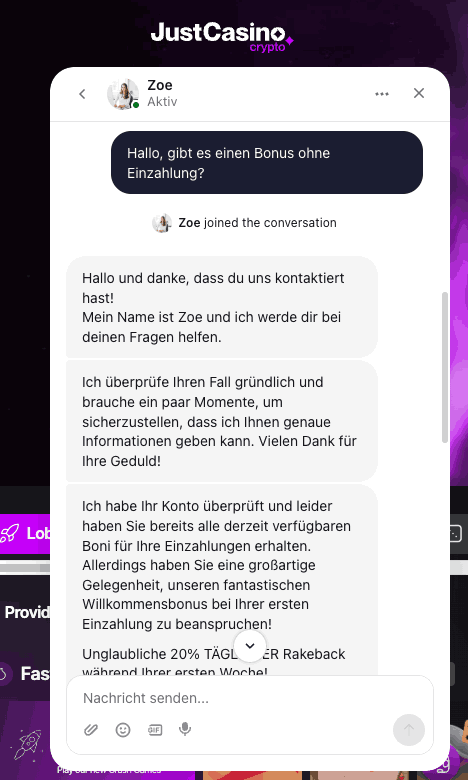 Live Chat JustCasino