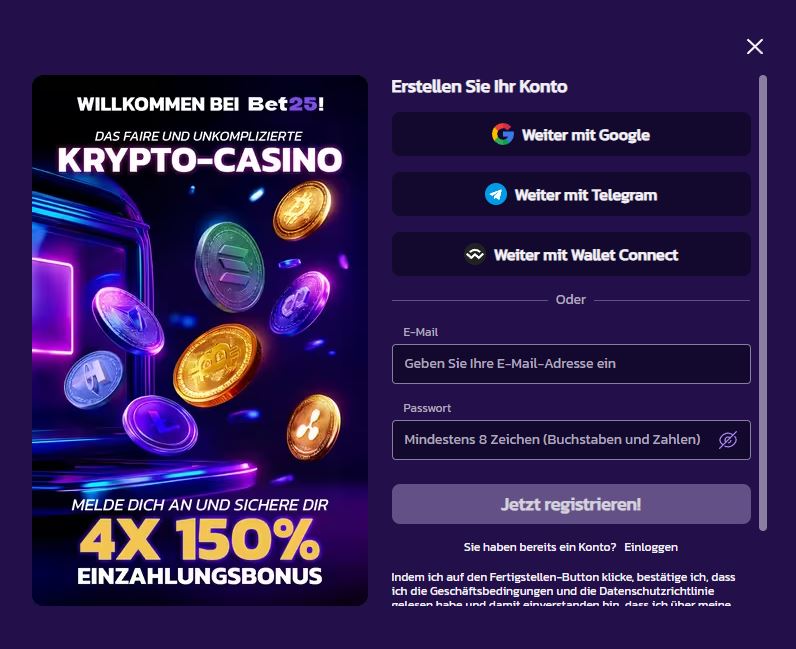 bet25 registrieren schritt 2