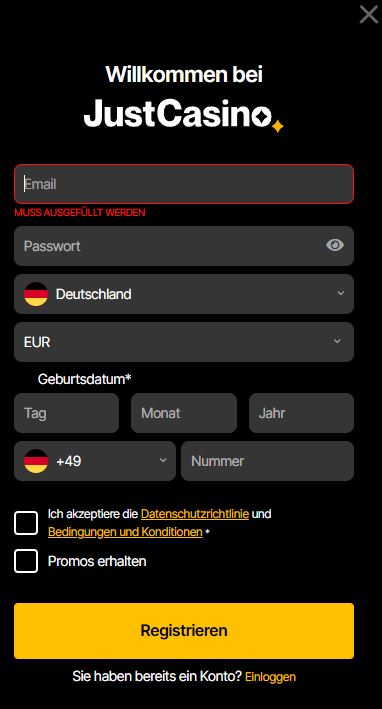 justcasino registrierung schritt 2