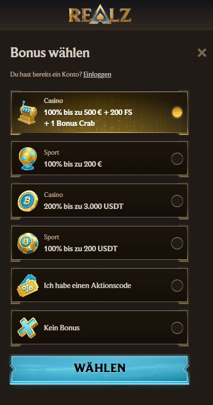 realz bonus wählen