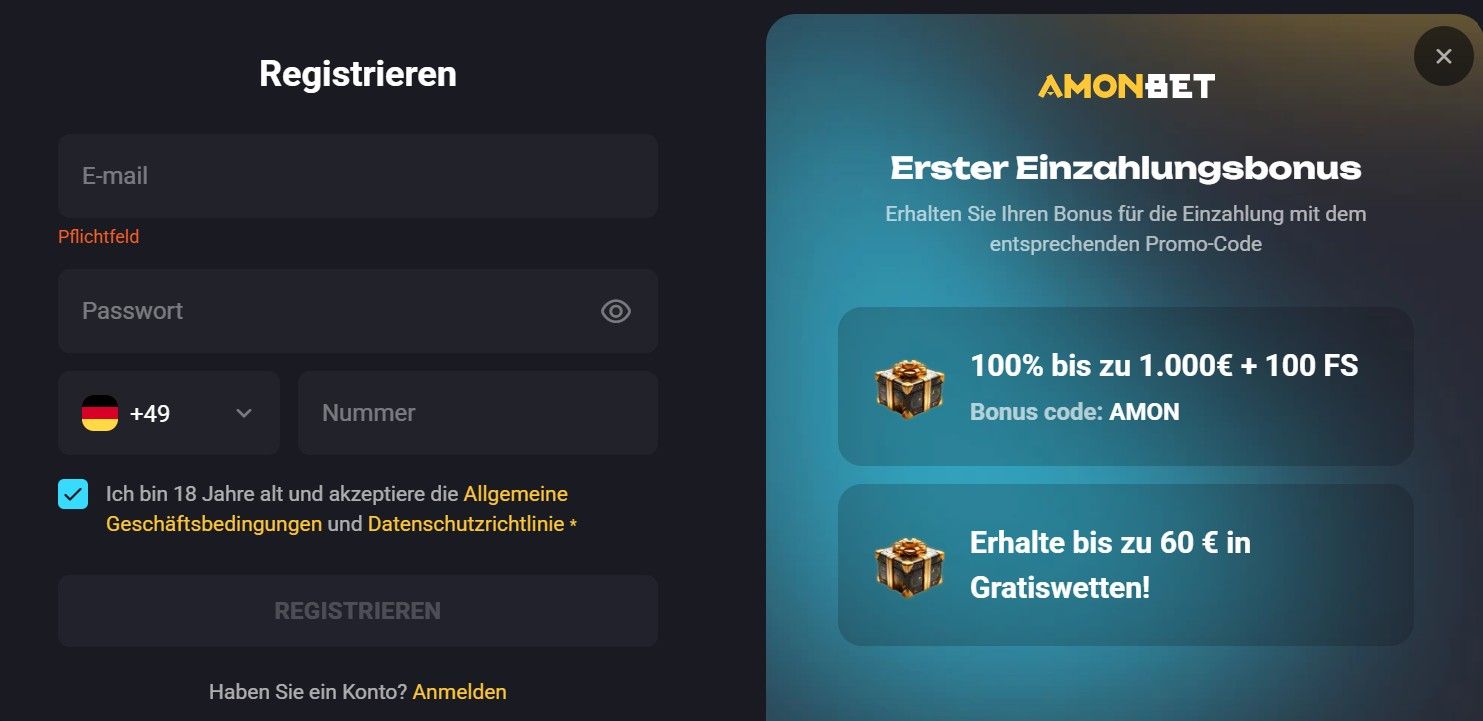Amonbet Registrieren Schritt 2