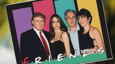 Donald & Melania Trump, Jeffrey Epstein, Ghislaine Maxwell FRIENDS Logo