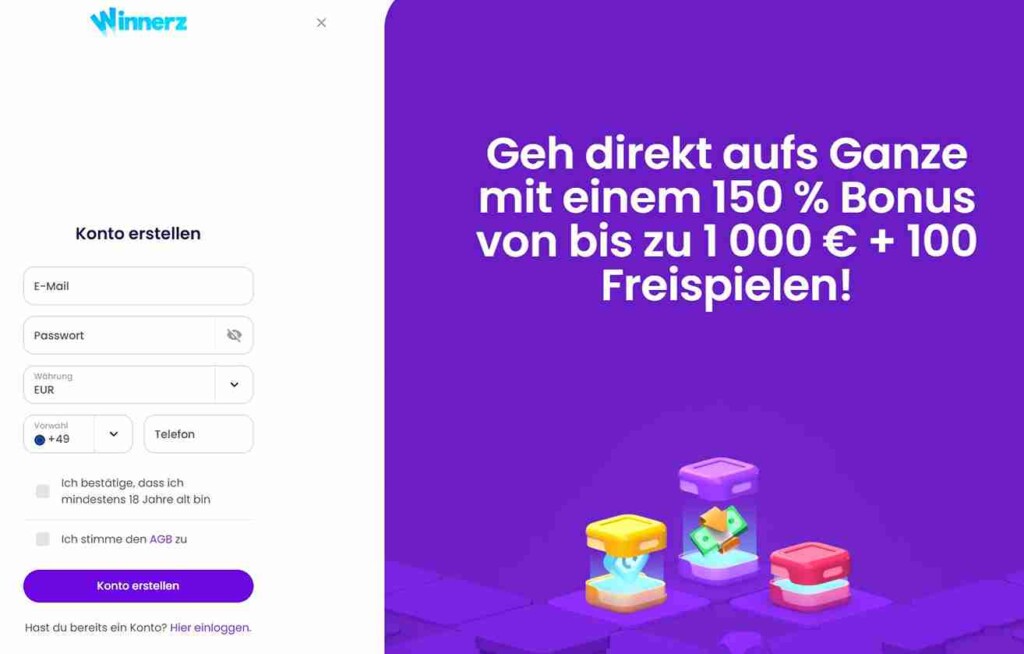 Winnerz Registrieren Schritt 1