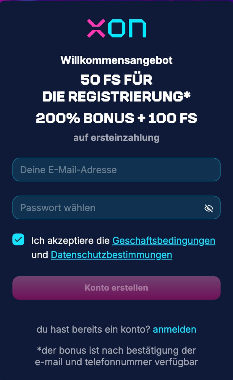 50 FS ohne Einzahlung Xon Bet