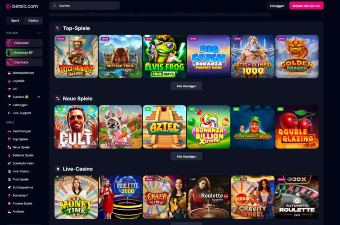 Betsio.com Spieleangebot
