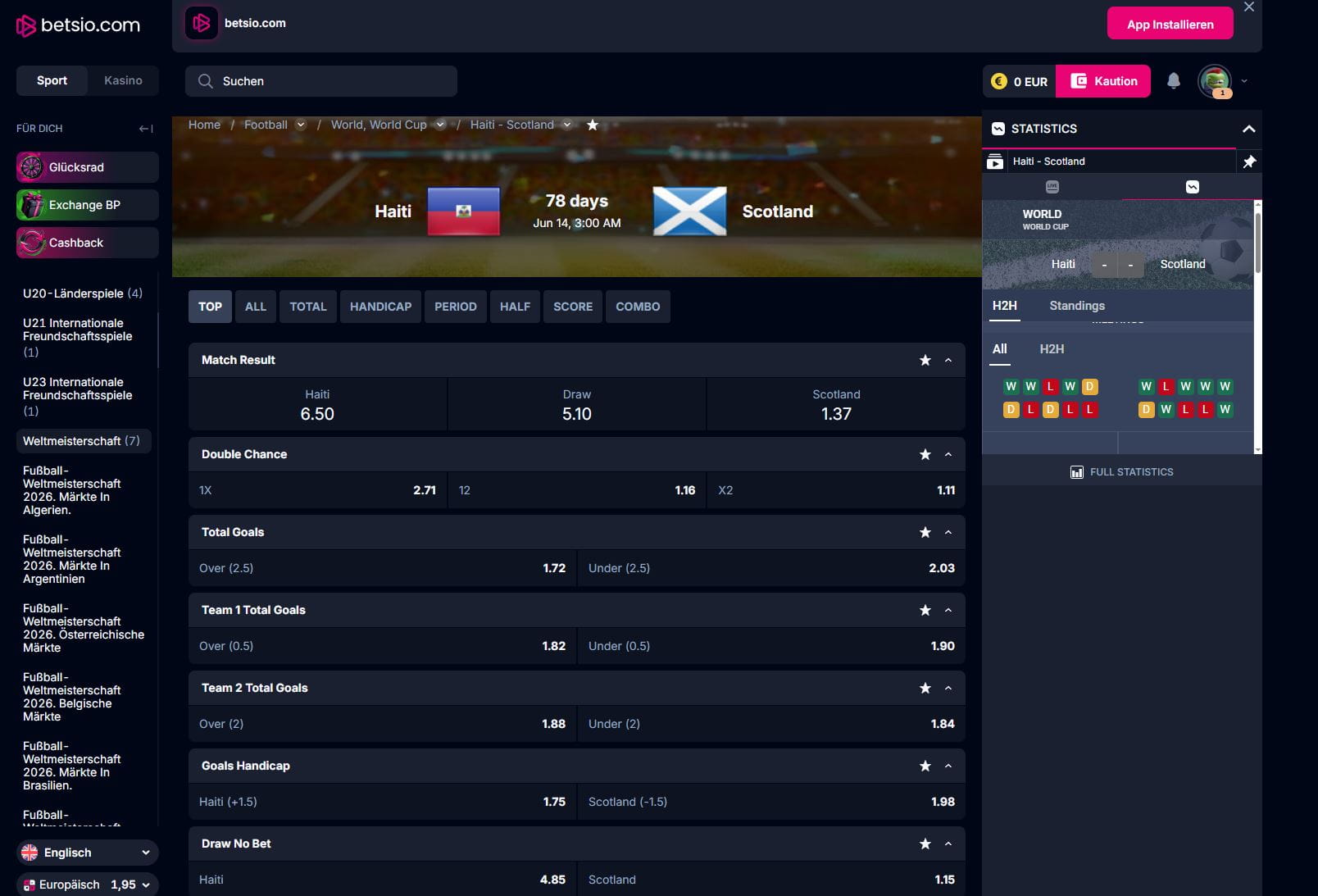 Betsio.com Sportwetten Auswahl